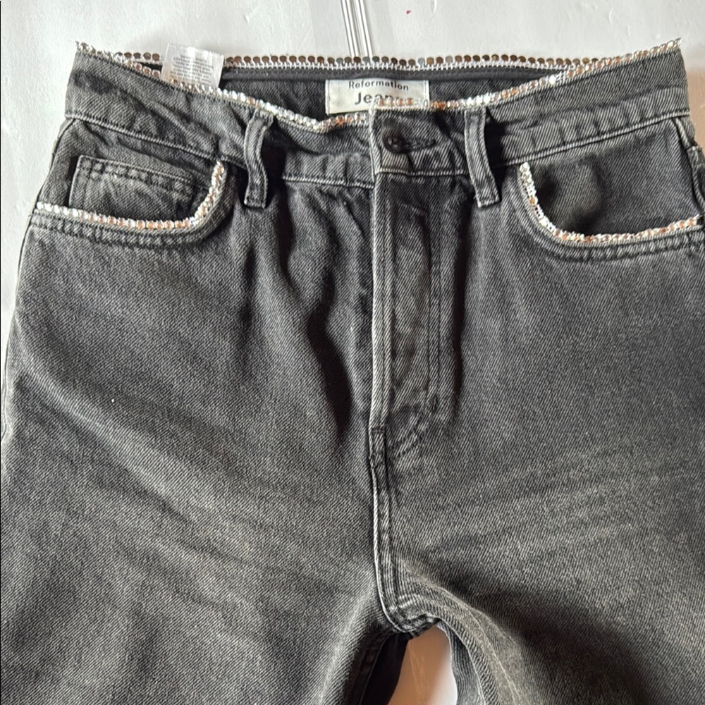 Reformation Women’s Black Grey Rhinestone Jeans
